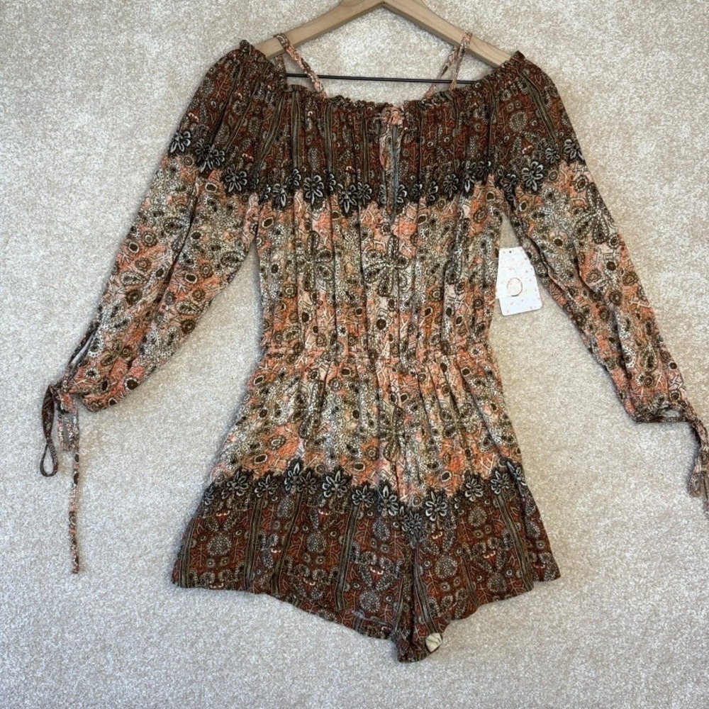 NWT FREE PEOPLE Romper Women's‎ Small Boho Paisley Bell Sleeve - Picture 2 of 12